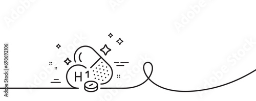 Vitamin H1 line icon. Continuous one line with curl. Food nutrient sign. Capsule or pill supplement symbol. Vitamin H1 single outline ribbon. Loop curve pattern. Vector
