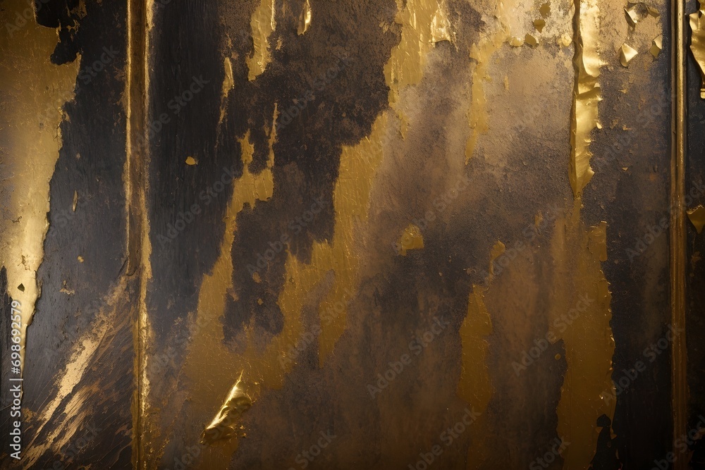 Naklejka premium Grunge wall background. The distressed, rough elements are rendered in dark gold tones, creating a visually dynamic abstract design. Isolated in gold on a bold silver backdrop.