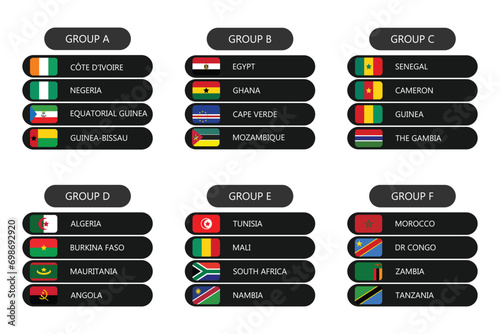 2024 africa cup of nations , participating countries flags in africa cup of nations 2024 vector	