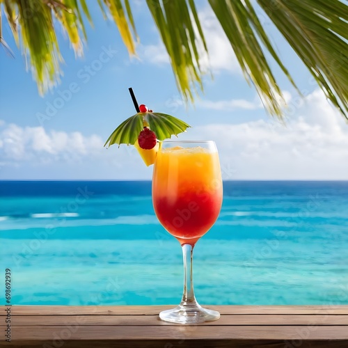 Glass with tropical cocktail 