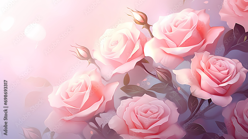 Pink rose wallpaper with white flowers, Valentine's Day background