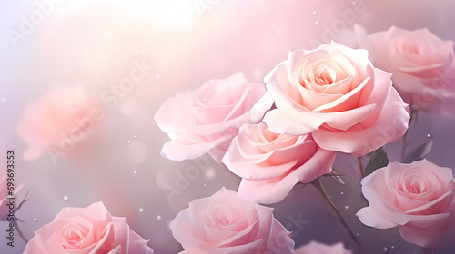 Pink rose wallpaper with white flowers, Valentine's Day background