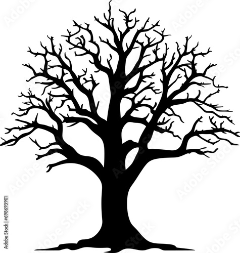 black tree silhouette isolated on white background, vector. AI generated illustration. © Emil