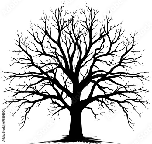 black tree silhouette isolated on white background, vector. AI generated illustration. © Emil