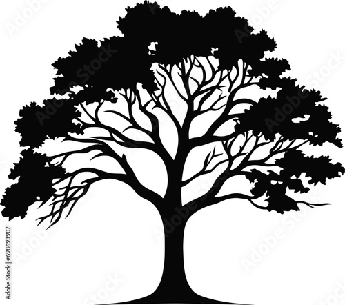 black tree silhouette isolated on white background, vector. AI generated illustration.