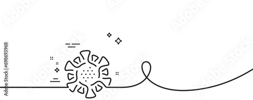 Coronavirus line icon. Continuous one line with curl. Covid virus sign. Danger infection symbol. Coronavirus single outline ribbon. Loop curve pattern. Vector