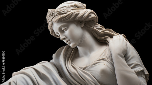 Ancient female greek sculpture. Isolated on black background