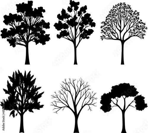 Collection of trees silhouettes. AI generated illustration.