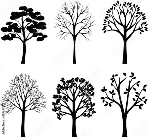 Collection of trees silhouettes. AI generated illustration.