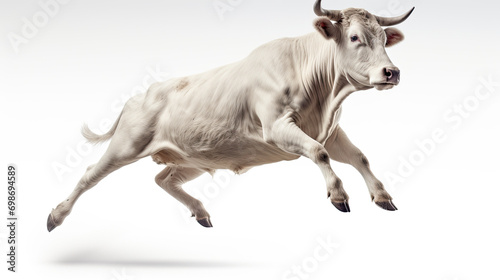 White Jumping cow. Spotted cow. Farm animals. Isolated on white background