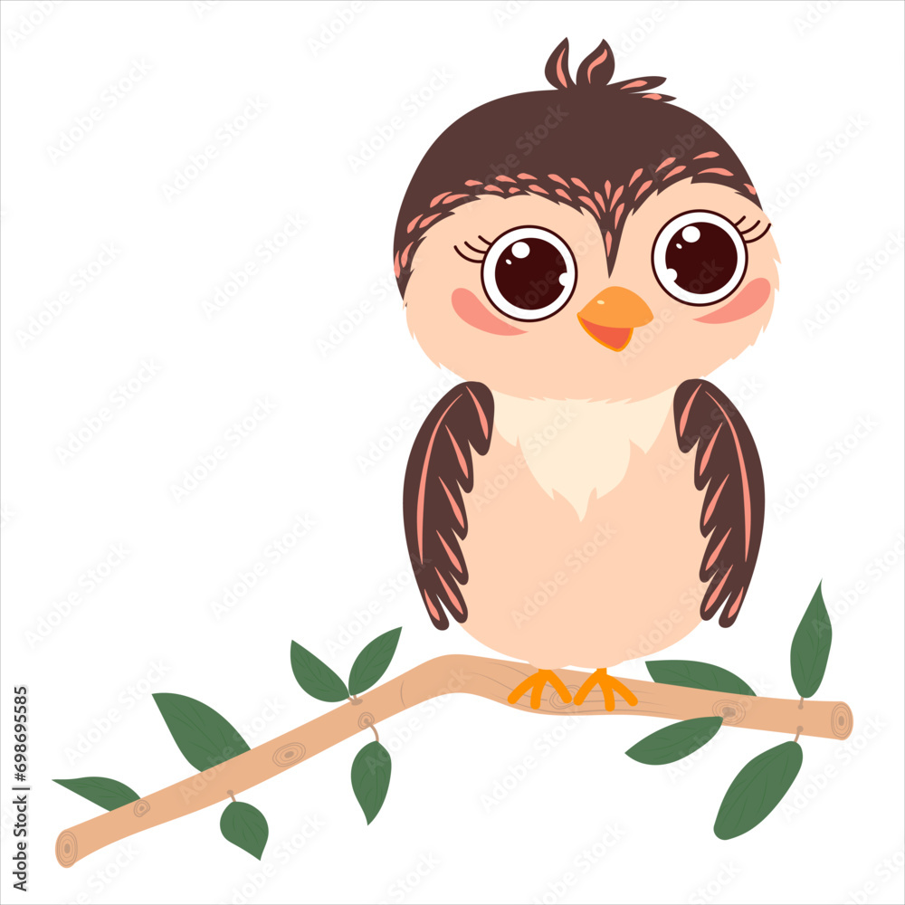 Vector isolated illustration of a bird sitting on a branch on a white background. Vector isolated illustration of a bird sitting on a branch on a white background.