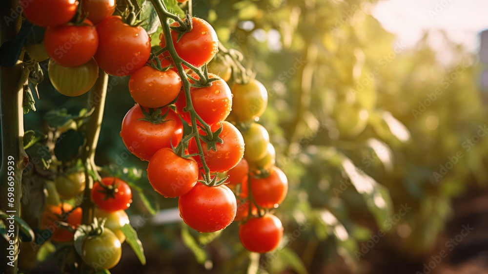 Tomatoes Grown Organically on Sunny Farm Bushes