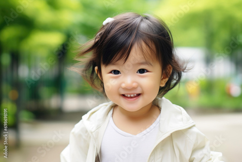Portrait of a cute Asian little girl on a walk