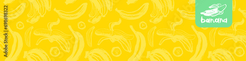 Vector banana seamless pattern for tropical banner design. Banana background. Naive hand-drawn crayons plantains backdrop. Bananas sketch ornament.