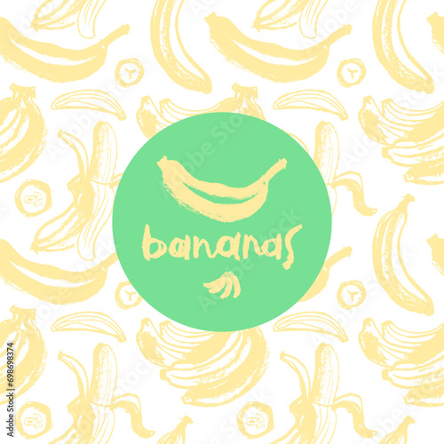 Vector banana seamless pattern for tropical banner design. Banana background. Naive hand-drawn crayons plantains backdrop. Bananas sketch ornament.