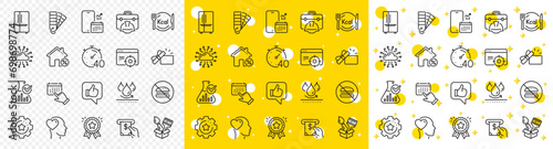 Outline Cloud network, Phone calendar and Loan house line icons pack for web with Like, Seo targeting, No burger line icon. Timer, Atm service, Chemistry lab pictogram icon. Palette. Vector
