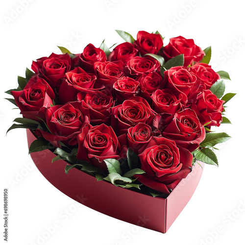Box of red roses isolated on transparent background.