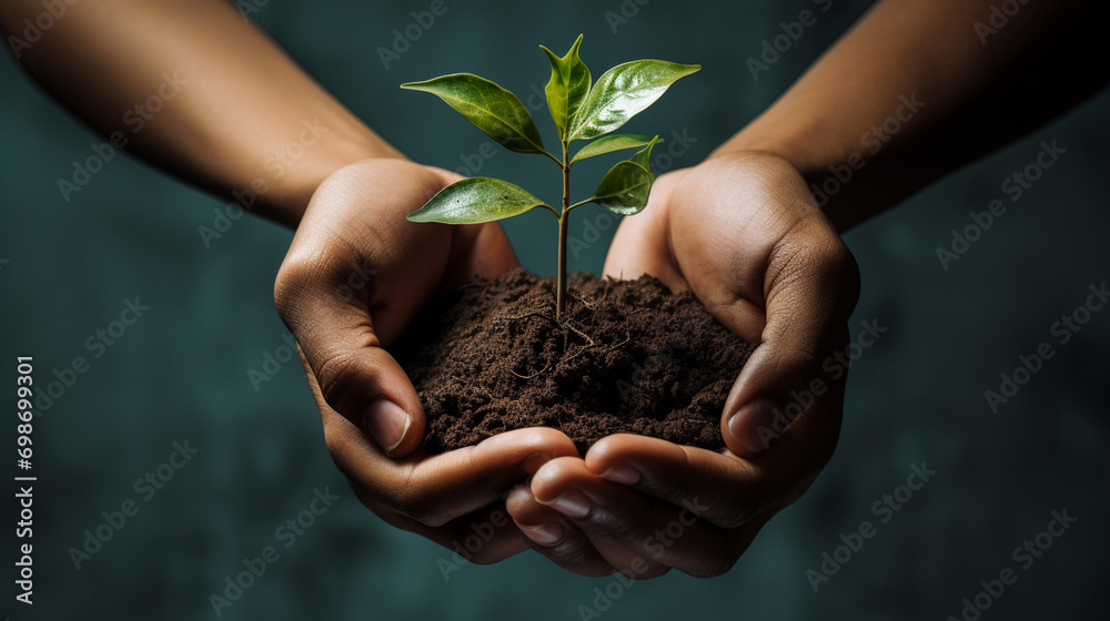 in hands a plant for planting. nature conservation.