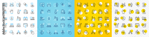 Vector icons set of Success business, Augmented reality and Like photo line icons pack for web with Search employee, Wallet, Hand sanitizer outline icon. Horns hand, People vaccination. Vector