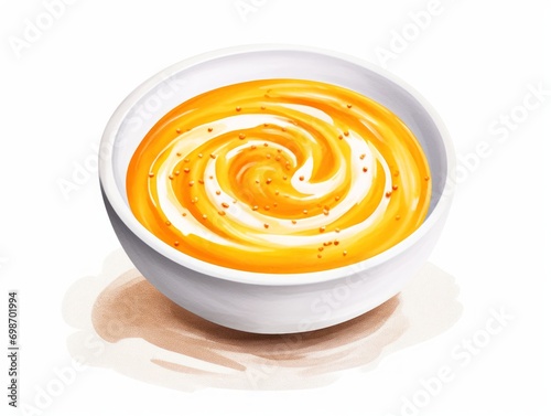 Minimalistic Watercolor Illustration of Carrot and Ginger Soup with Coconut Milk AI Generated