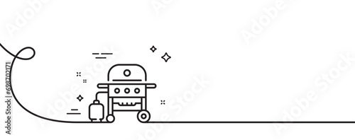 Gas grill line icon. Continuous one line with curl. Barbecue cooker for cooking food sign. Meat brazier symbol. Gas grill single outline ribbon. Loop curve pattern. Vector