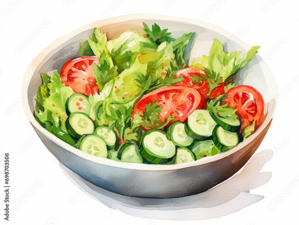 Minimalistic Watercolor Illustration of a Bowl of Salad AI Generated