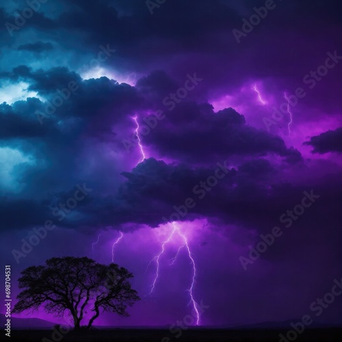 Black dark Pink blue dramatic night sky. Gloomy ominous storm rain clouds background. Cloudy thunderstorm hurricane wind lightning