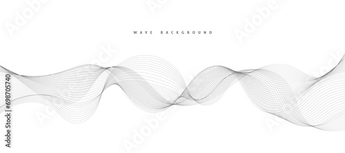 Abstract wave element for design. Digital frequency track equalizer. Stylized line art background. Vector illustration. Wave with lines created using blend tool. Curved wavy line, smooth stripe. photo