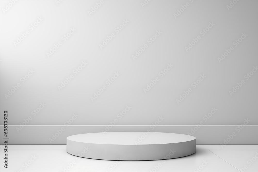 White cylinder pedestal podium set. Minimal scene for product display presentation. Stage for showcasing. Geometric platform. Minimal empty background. White cylinder pedestal podium set. Minimal scene for product display presentation. Stage for showcasing. Geometric platform. Minimal empty background.