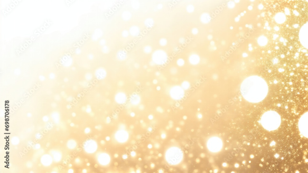 White background with golden sparkling particles and bokeh lights. background with gold foil texture
