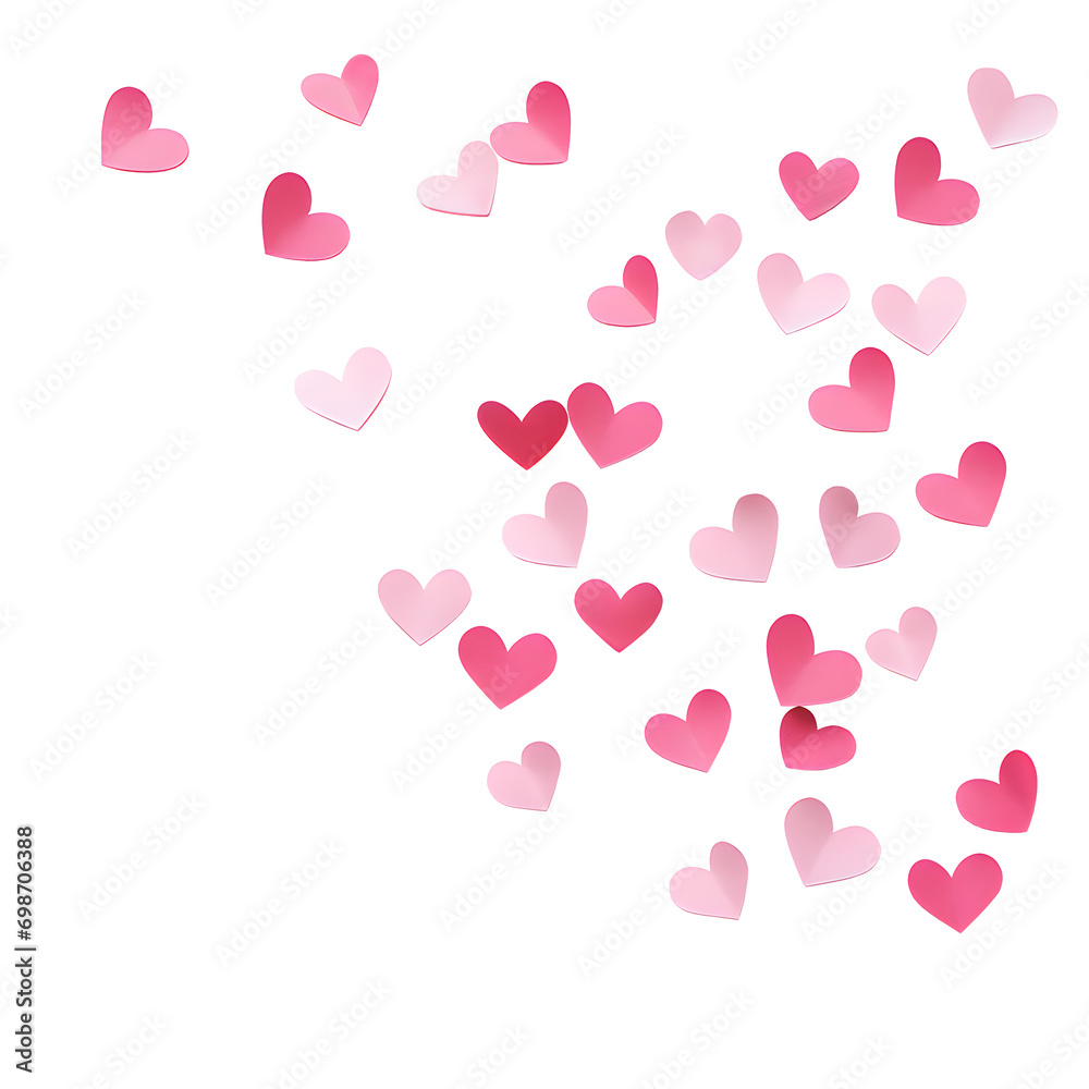 Heart confetti falling down isolated on png background.