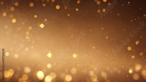 Brown background with golden sparkling particles and bokeh lights. background with gold foil texture