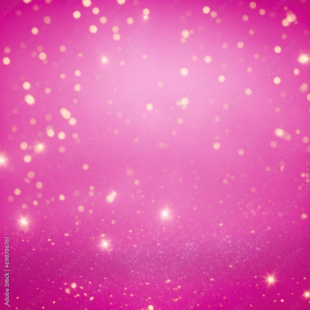 Pink background with golden sparkling particles and bokeh lights. background with gold foil texture
