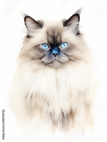 Minimalistic Watercolor Illustration of a Himalayan Cat AI Generated