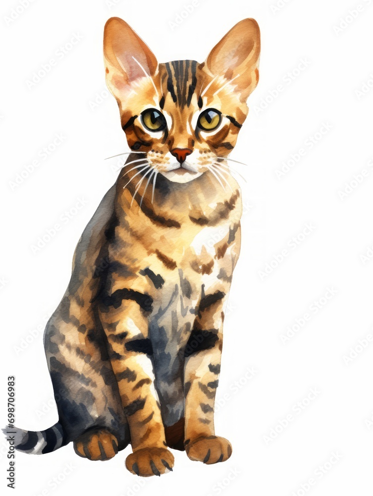 Minimalistic Superb Watercolor Illustration of a Curious Bengal Cat AI Generated