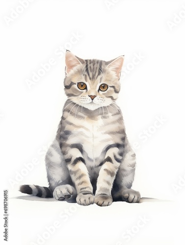 Minimalistic Superb Watercolor Illustration of a Sitting American Shorthair AI Generated