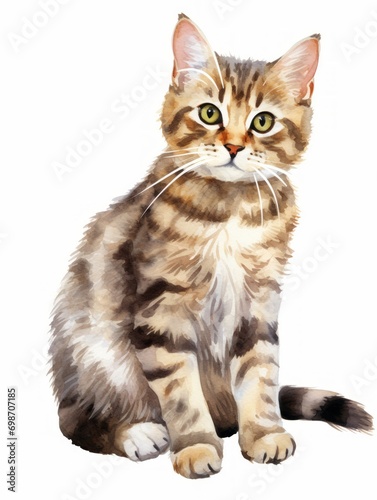 Minimalistic Superb Watercolor Illustration of a Playful American Wirehair with a Distinctive Wiry Coat AI Generated