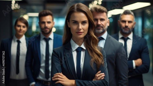 A group of business people standing in a line