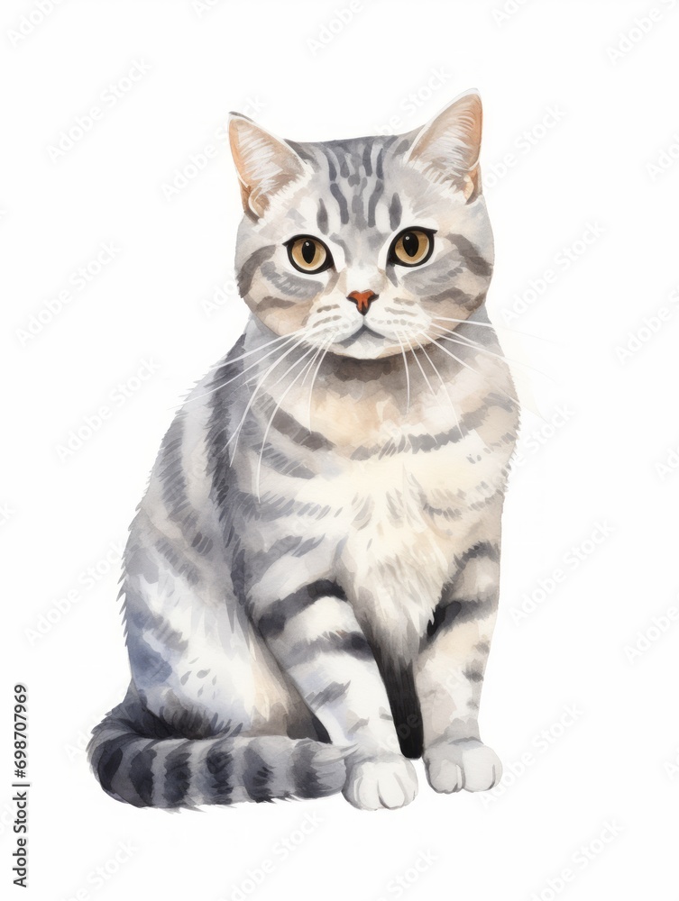 Minimalistic Superb Watercolor Illustration of a Sitting European Shorthair AI Generated