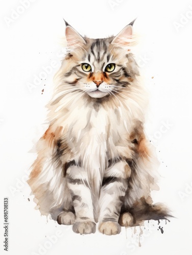 Minimalistic Watercolor Illustration of a Siberian Cat AI Generated
