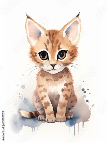 Minimalistic Watercolor Illustration of a Pixiebob with a Bobcat-like Appearance AI Generated
