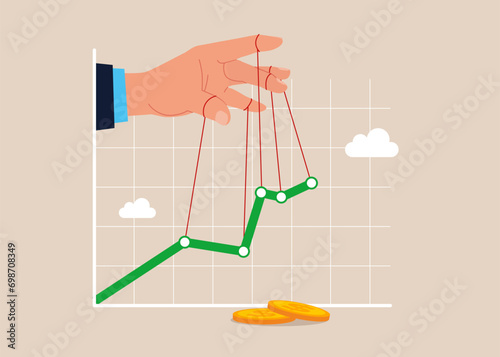 Manipulation economic growth in economy. Manipulating economy with string. Flat vector illustration