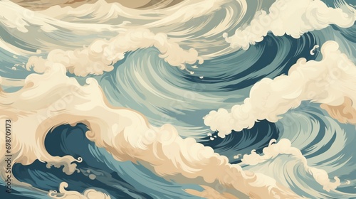 A repeating pattern of waves crashing against a sandy shore, perfect for a beach-themed vector background.