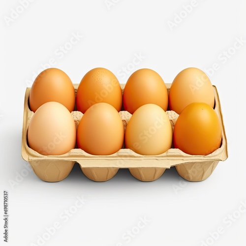 fresh eggs in the package on a white background © Abrar