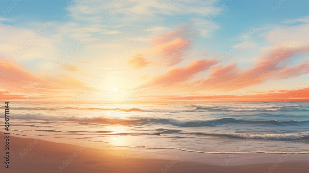 Serene sunset seascape: tranquil beach horizon for creative overlays