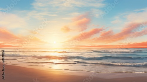 Serene sunset seascape: tranquil beach horizon for creative overlays