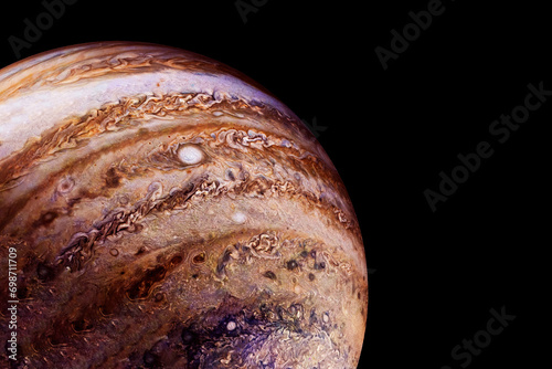 Fototapeta Naklejka Na Ścianę i Meble -  Planet Jupiter on a dark background. Elements of this image furnished by NASA