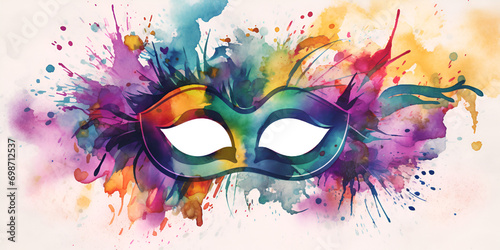 Watercolor background with mardi gras mask. photo