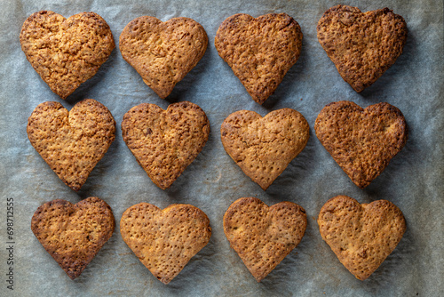 Wallpaper Mural Home made heart shaped shortbread cookies on baking tray Torontodigital.ca