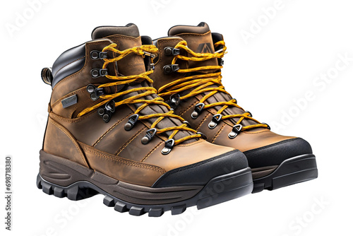Hiking outdoor footwear set isolated on transparent background, Generative Ai